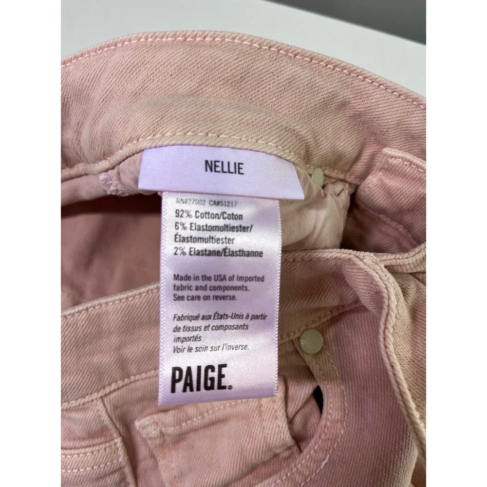 Paige Nellie High Rise Wide Leg Tie‎ Waist Jeans Pink Raw Hem Size 24